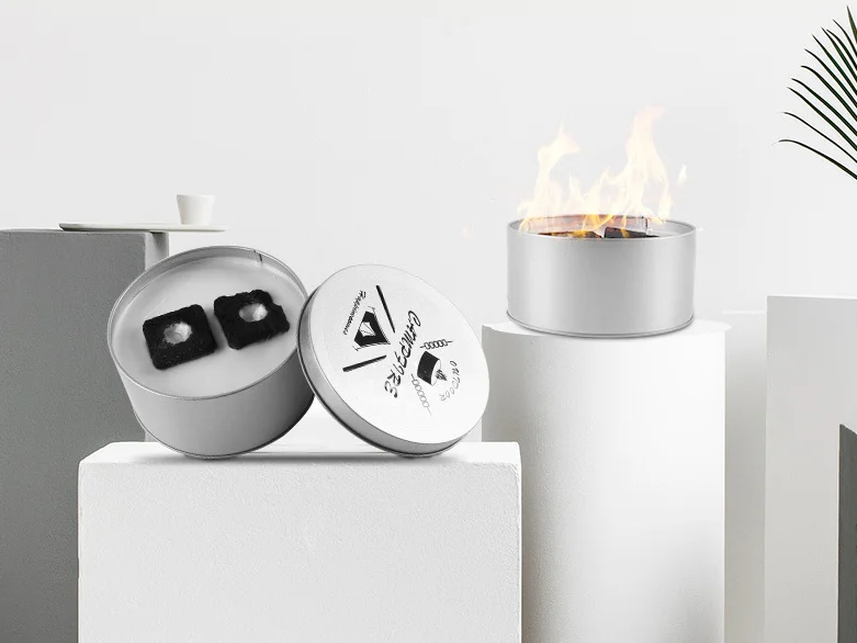 Wholesale Soy Wax Portable Bonfire Smokeless Fire Pit Custom Tin Jar Outdoor Camping Mini Fireplace Table Long Time