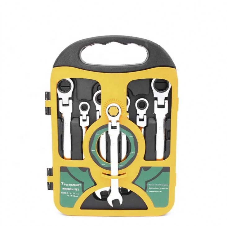 7 Pcs Handle Flexible Head Open End Combination Spanner 8-19 MM Ratchet Wrench Set