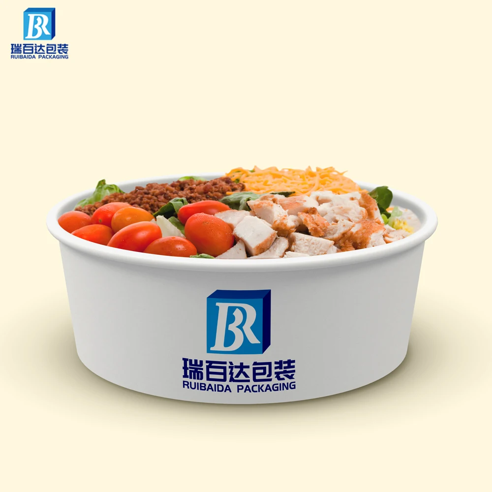 Custom Logo Disposable Take Away Kraft Paper Salad Bowl With Pet Lid Kraft Paper Bowl