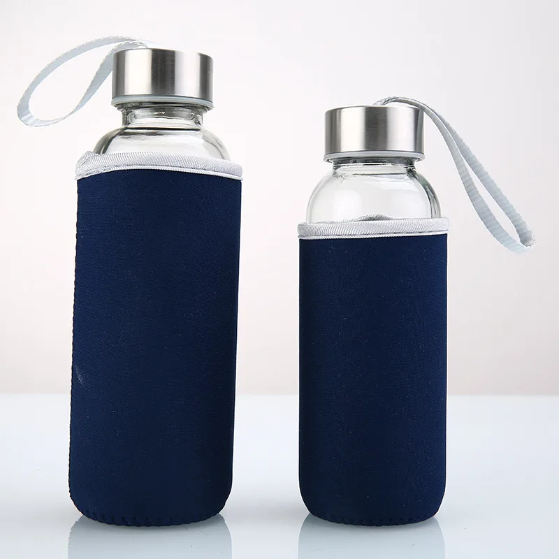 New Arrive Portable Outdoor Sports Large Capacity Cloth Cover Reusable Drinks Juice Beverage Glass Water Bottle  With Sleeve