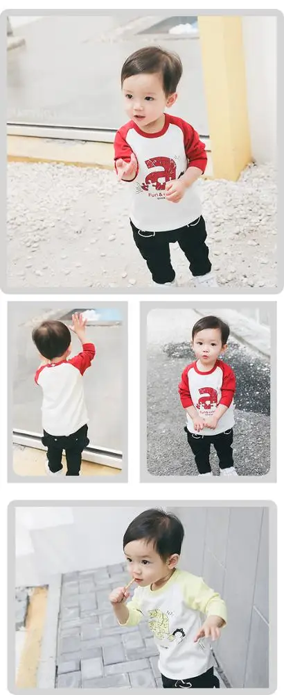 Q2-baby New Style Appliques Collarless Long Sleeve Baby Boys Girl Tops T Shirt