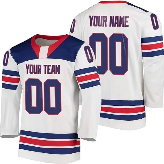 Custom Polyester Mesh Embroidered Jersey Hockey Ice Hockey Uniform , Custom Sublimation Ice Hockey Jersey
