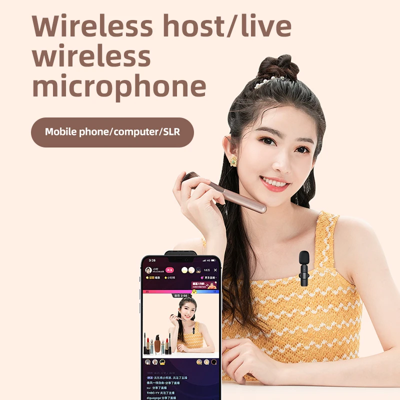 Wireless blue tooth lavalier microphone live broadcast outdoor short video recording radio interview noise reduction microphone