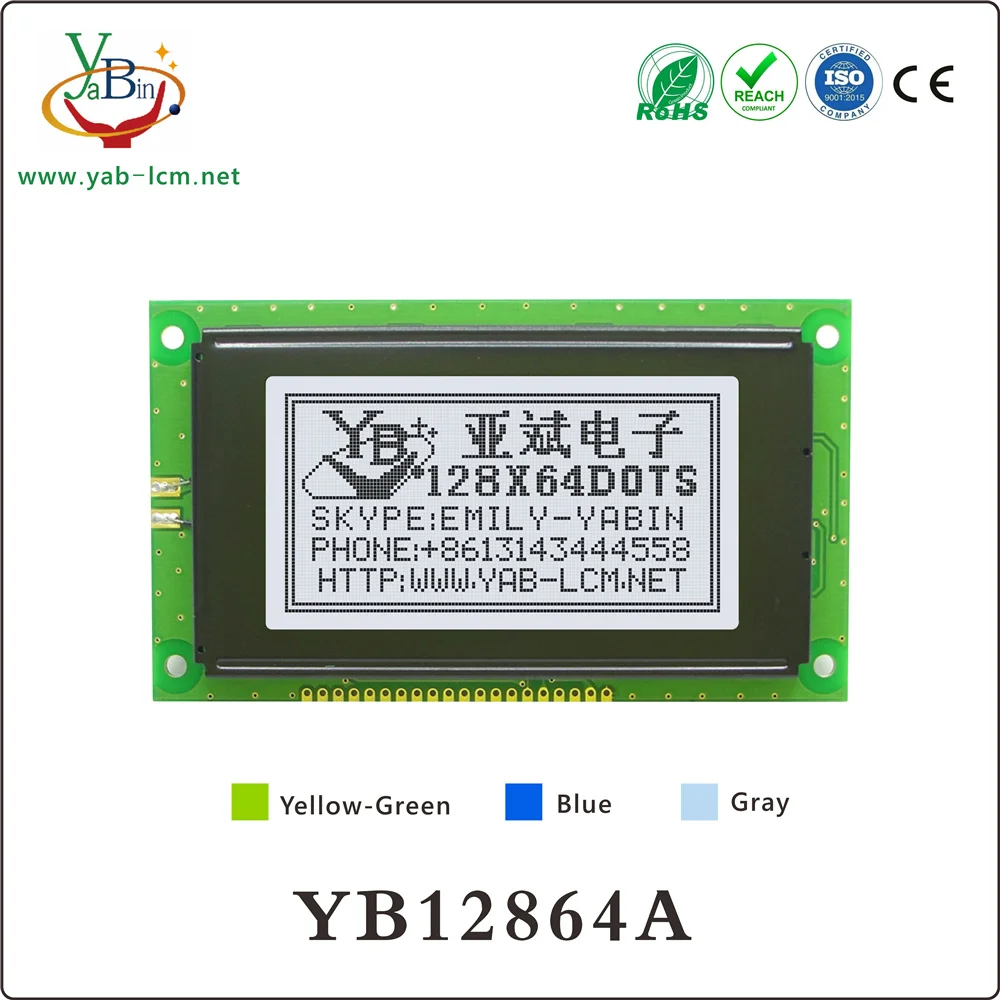 3.27 inch 113X65 mm 128X64 12864  monochrome Graphic Lcd Module Display YB12864A
