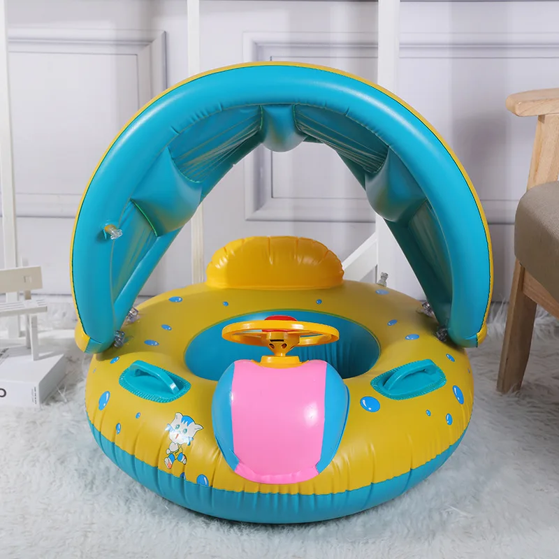 Hot Selling Adjustable Sunshade Inflatable Baby Swimming Float Seat Boat Inflatable Ring Kids Inflatable Boat Seat