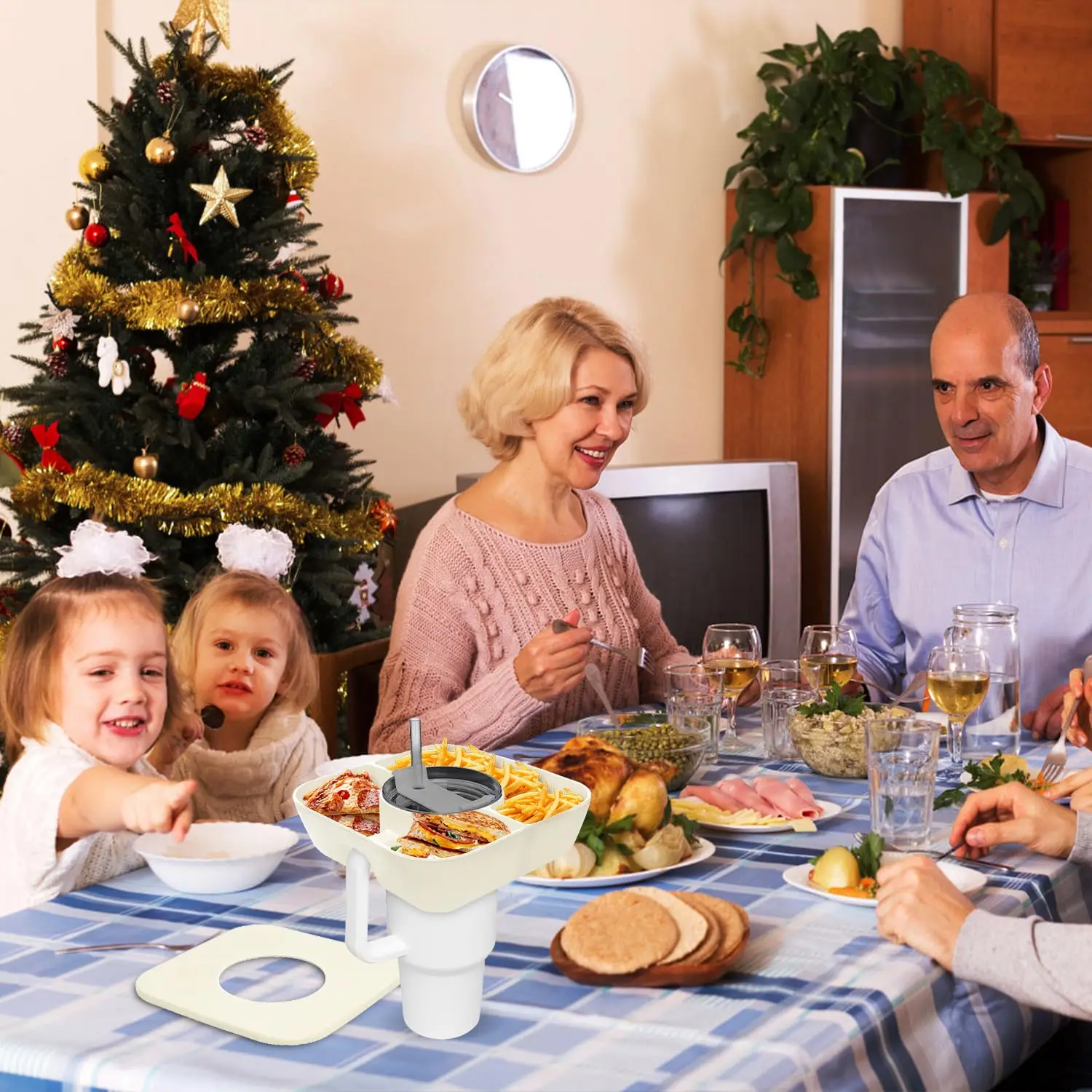 Снэк-чашка контейнер для еды 4 отделения многоразовые силиконовые кольца закусок 40 унций аксессуары