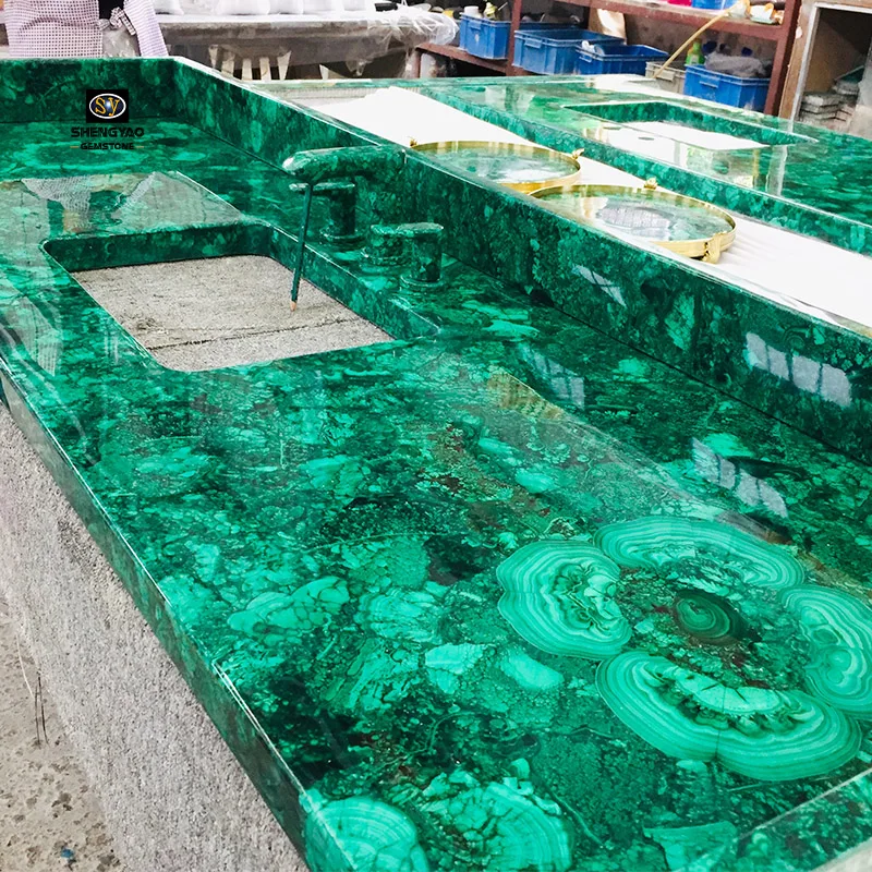 Luxury Design Flower Pattern Big Slabs Semi Precious Stone Panels Green Malachite Slab And Tiles