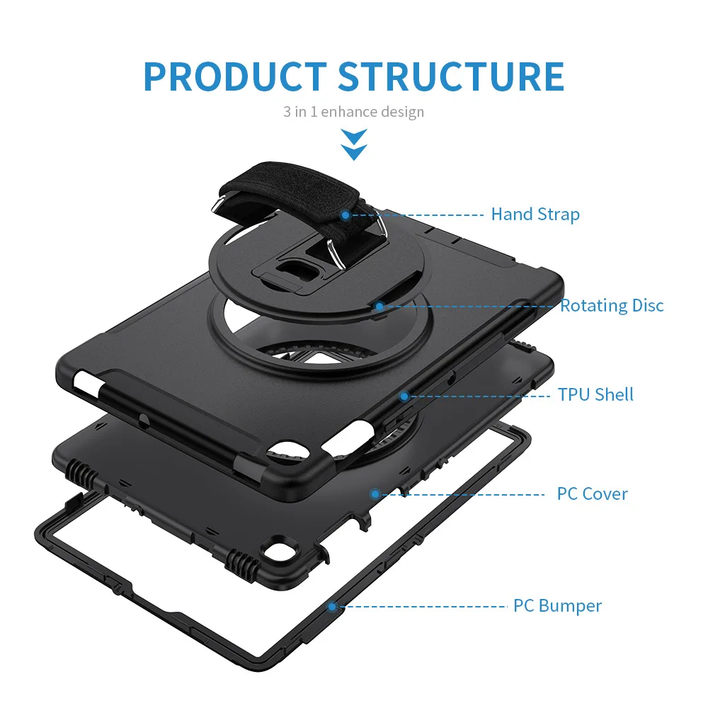 TB002 YTIFOU 360 Degree rotating PC TPU hand Strap shell  Protecting Case for Ipad mini Pro Air 4 2 3 5 9.7 2018 10.1 10.5 12.9