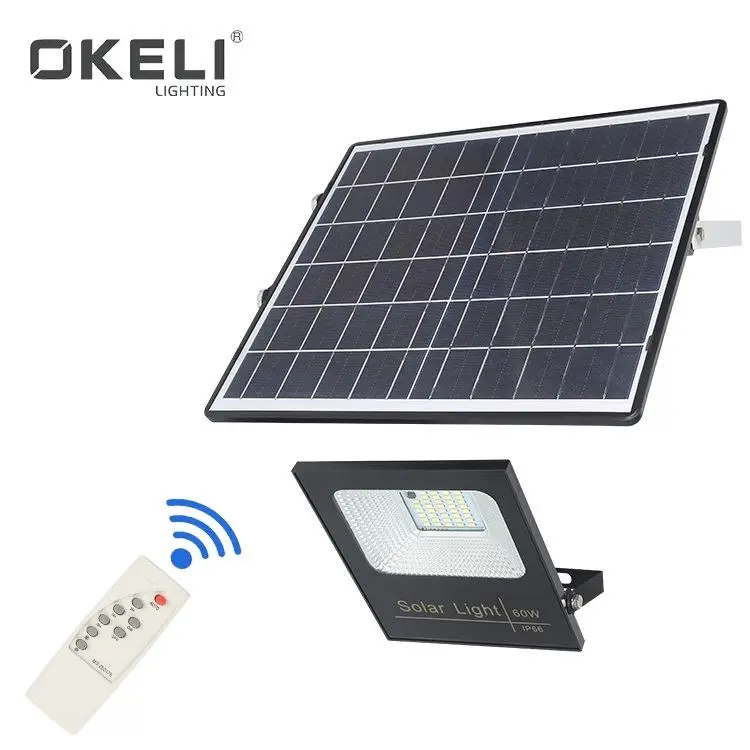 
OKELI High Lumen IP66 Waterproof Aluminum Outdoor 10w 30w 60w 100w LED Solar Flood Light 