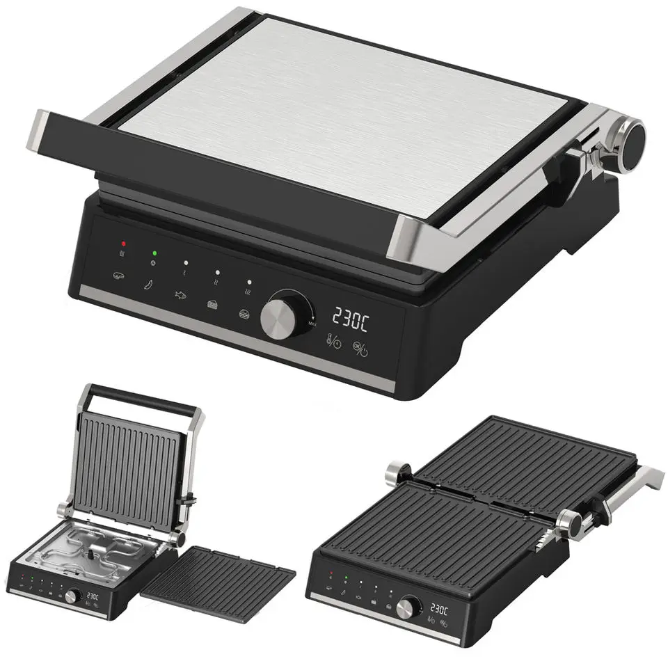 Hotsale 90 and 180 degree Dismountable Oil Collector Function Electric contact panini Grill With Thermostat