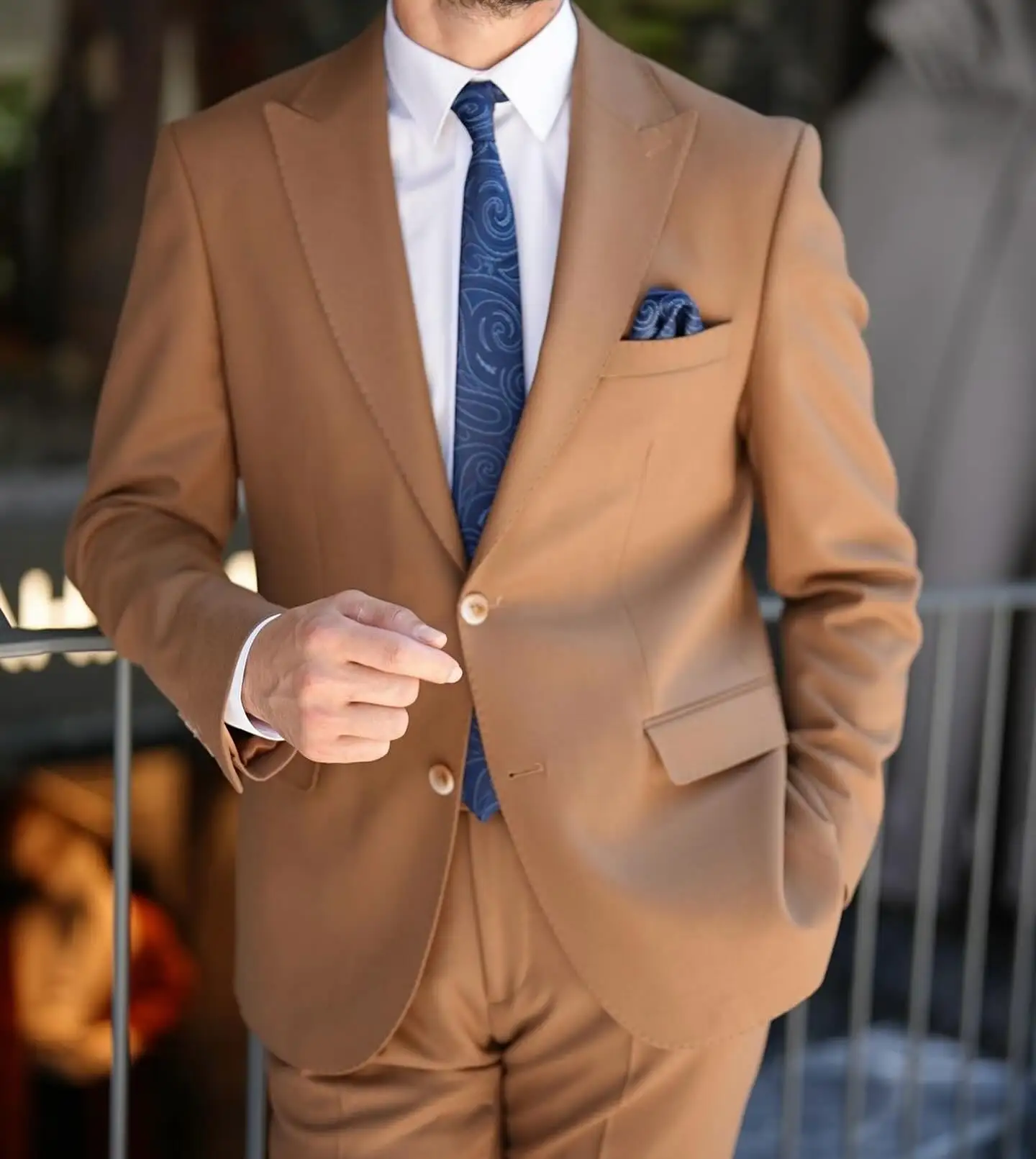 Custom Fashion Design Brown Khaki Men Suit Slim Fit Business Blazer Suit For Men