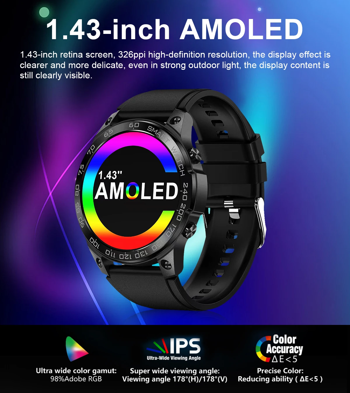 Newest Amoled BT Call Smartwatch IP68 Waterproof 400mAh Round Health Monitor Wearable Devices Fitness Tracker Sports Smart Watch