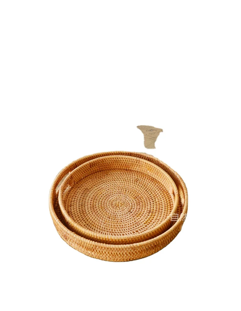 Круглая плетеная поднос из ротанга домашняя корзина для хранения ванной комнаты с тарелкой блюдо закуски хлеб фрукты кофе косметика