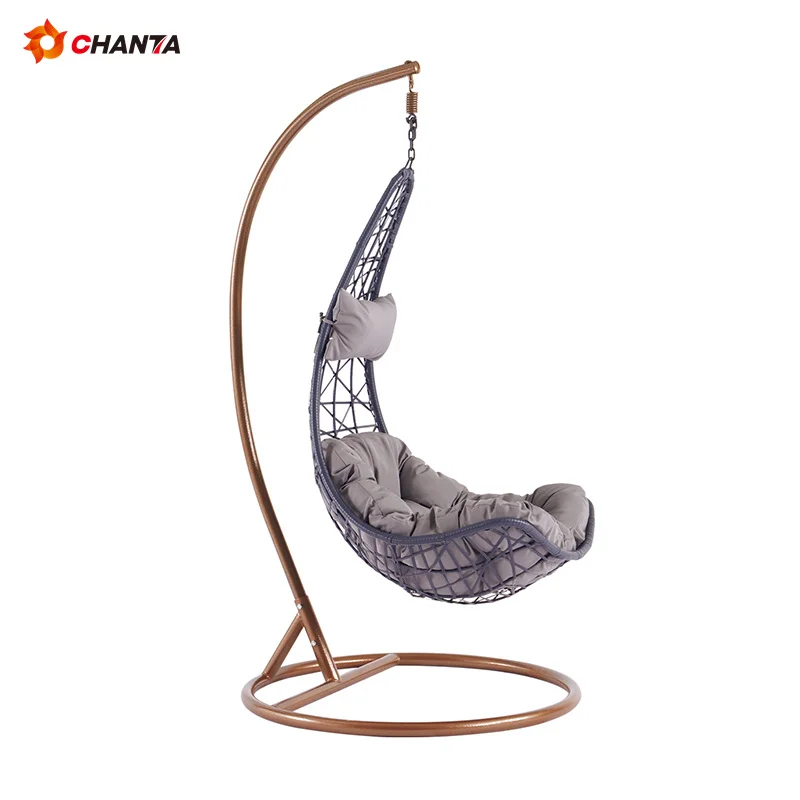Wholesale Basket Steel Wicker Rattan Swing Seat Furniture Outdoor Patio Swing Chair Hanging Garden Swing Egg Chair With Stand