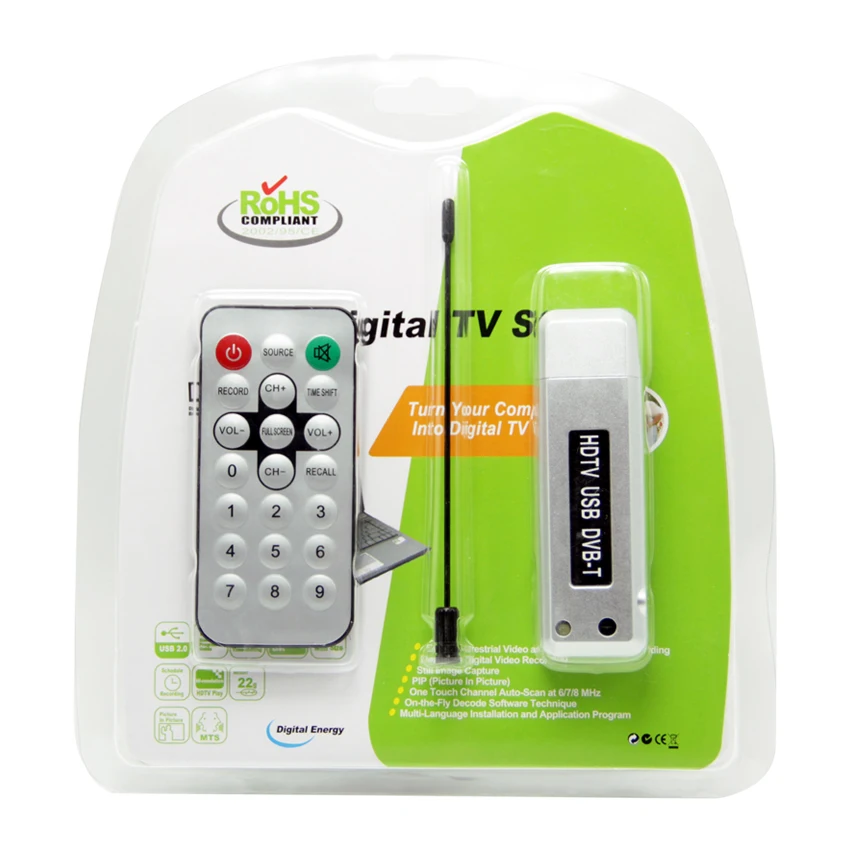 HDTV dvbt usb tv stick digital television receiver support 1080p  usb dongle for win7 with remote control