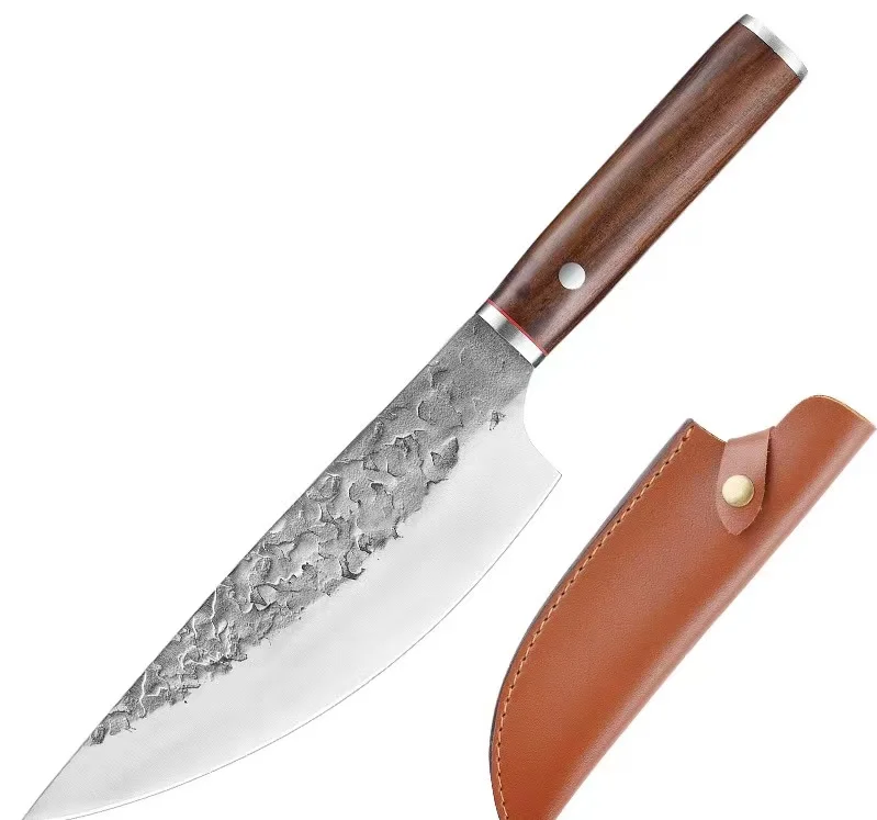 Professional  japanese stainless steel forged kitchen forged butcher knife  set with magnet wooden block