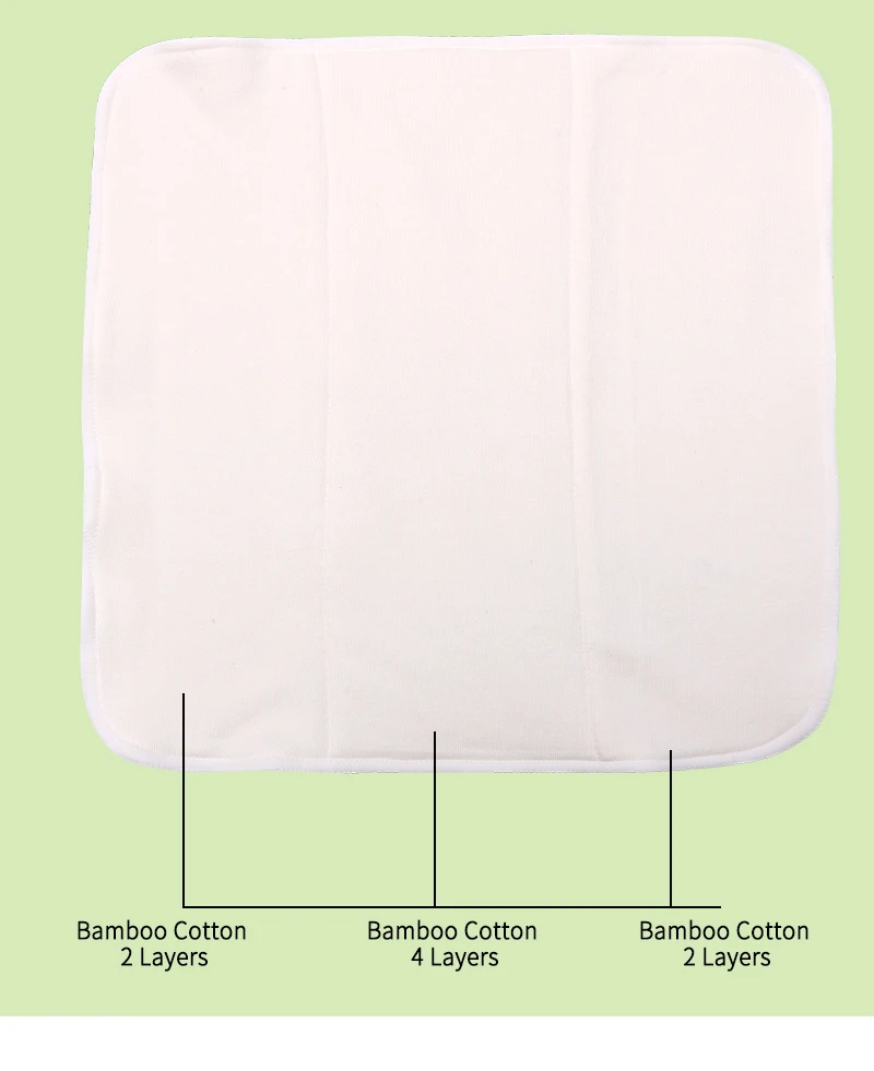 2X4X2 Layer Organic Bamboo Cotton Prefold Diaper Insert Super Absorbent and Reusable Nappies 36*36cm Soft and Washable