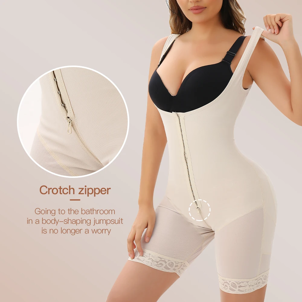 Fajas Colombianas Shapewear Women Tummy Control Post Surgery Compression Garment with Zipper Crotch
