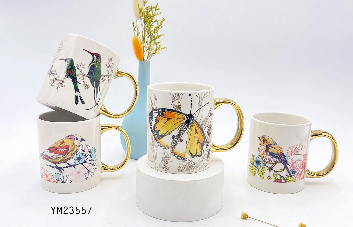 New Design Customized Ceramic cup with saucer white color with decal Coffee Mugs with plate