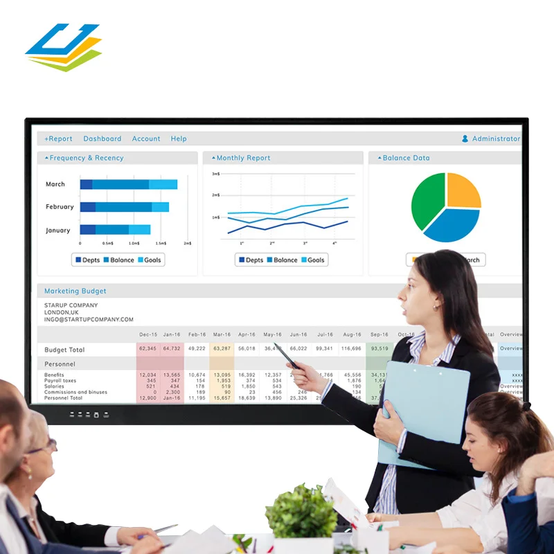 65 75 85 inch school teaching all ine one PC industrial touch screen portable interactive whiteboard