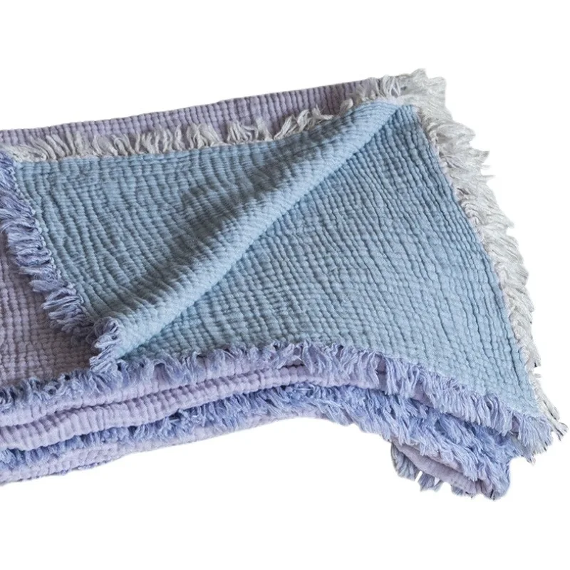 Wholesale solid color Air-conditioned room classified as all-cotton four layer gauze throw Napping Blanket for home and office