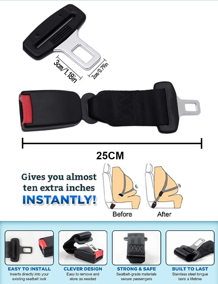 Universal portable adjustable auto pregnancy safety lock plug buckle extension car seat belt extender
