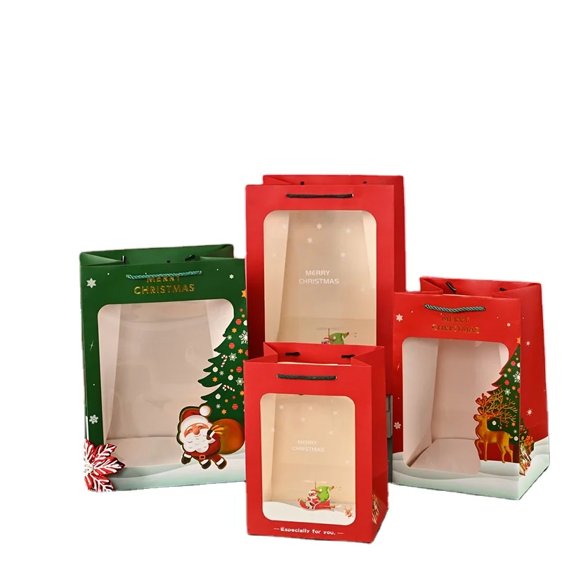 custom personalized bulk display candy packaging bag christmas paper gift bag with clear window