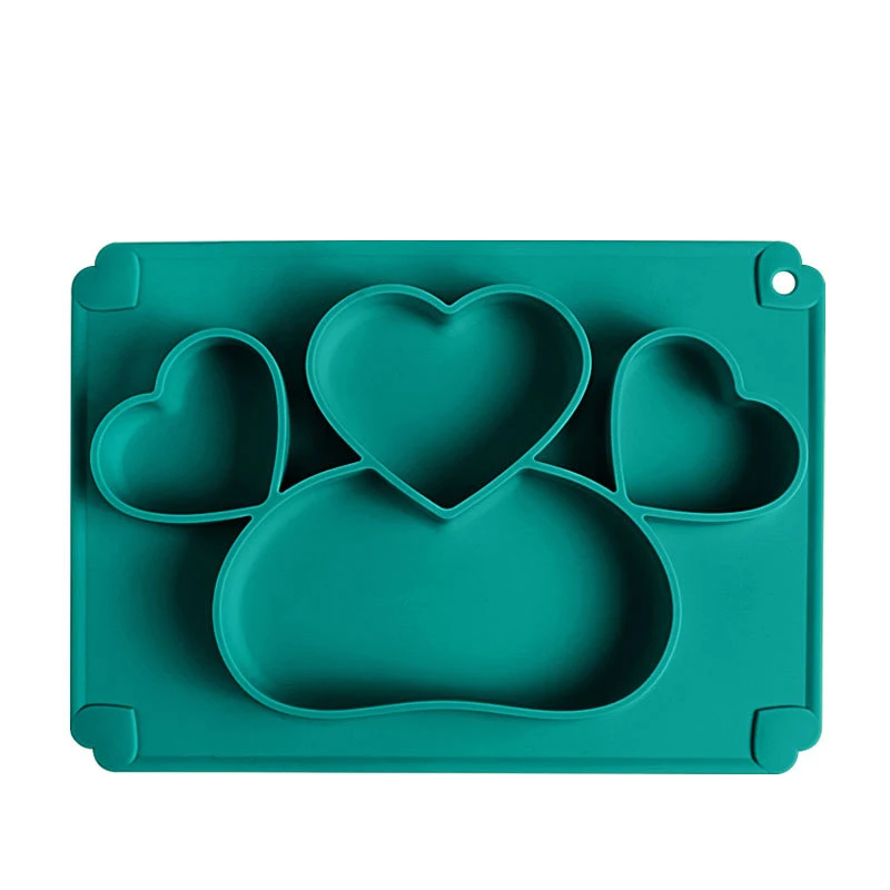 Hot Selling Silicone Children Divided Kids Feeding Flatware Spoon Suction Bowl Set Baby Silicone Plate Feeding Tableware