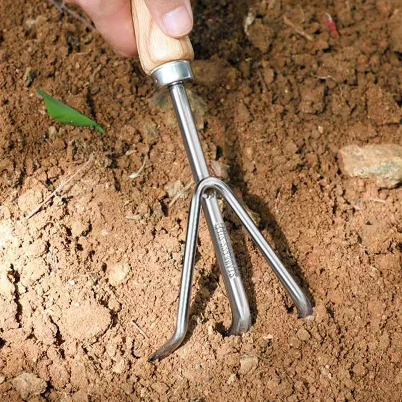 New Design 3Pcs Wood Handle Garden Hand Tool Stainless Steel Shovel Rake Planting Gardening Tools Set