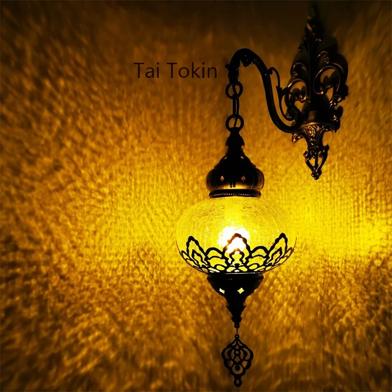 Ottoman retro exotic restaurant hotel homestay bar cafe decoration turkish hollow ice crack wall lamp
