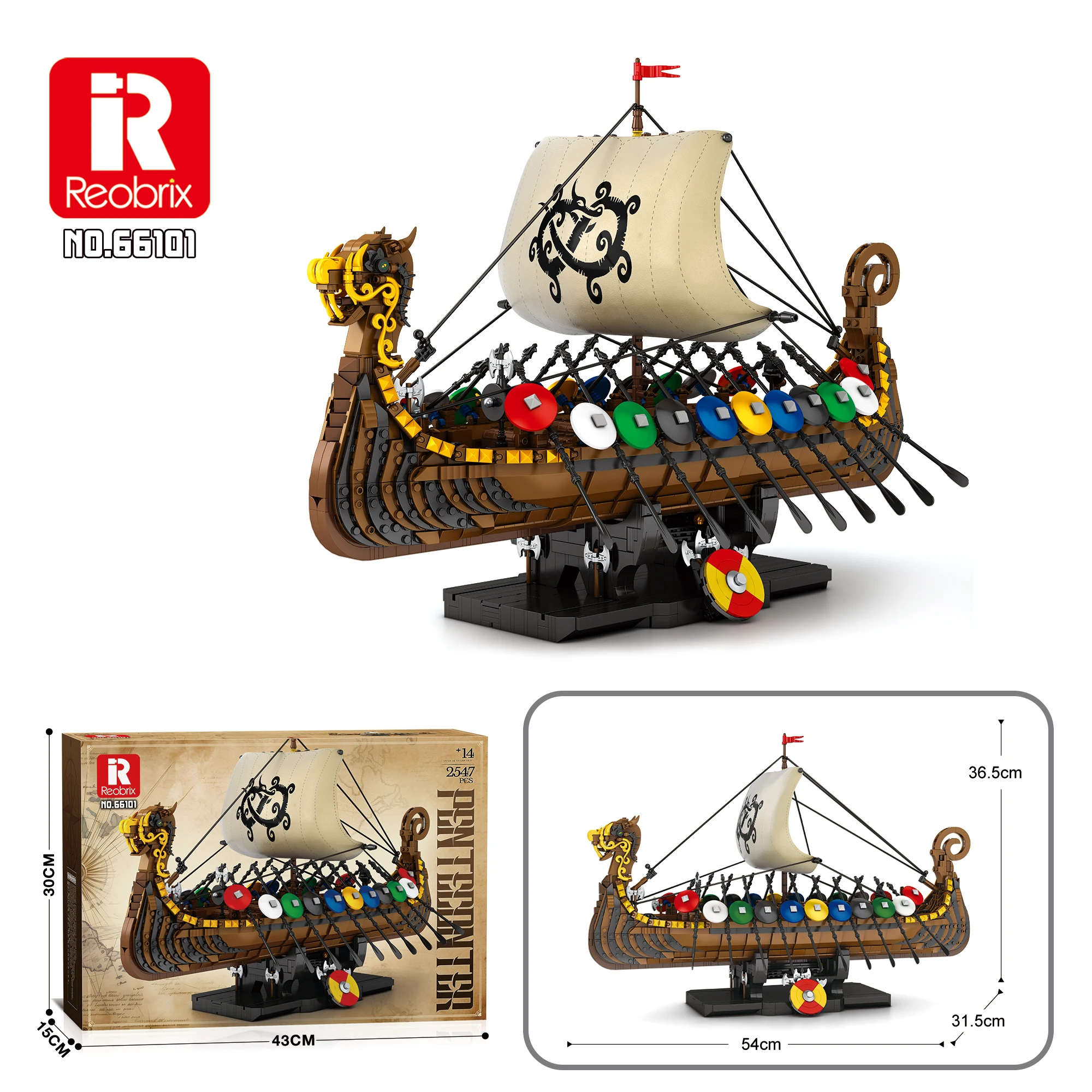 Reobrix 2547pcs Viking ship military scene Action Model Building Blocks sets For Child DIY Creative Education kids toys