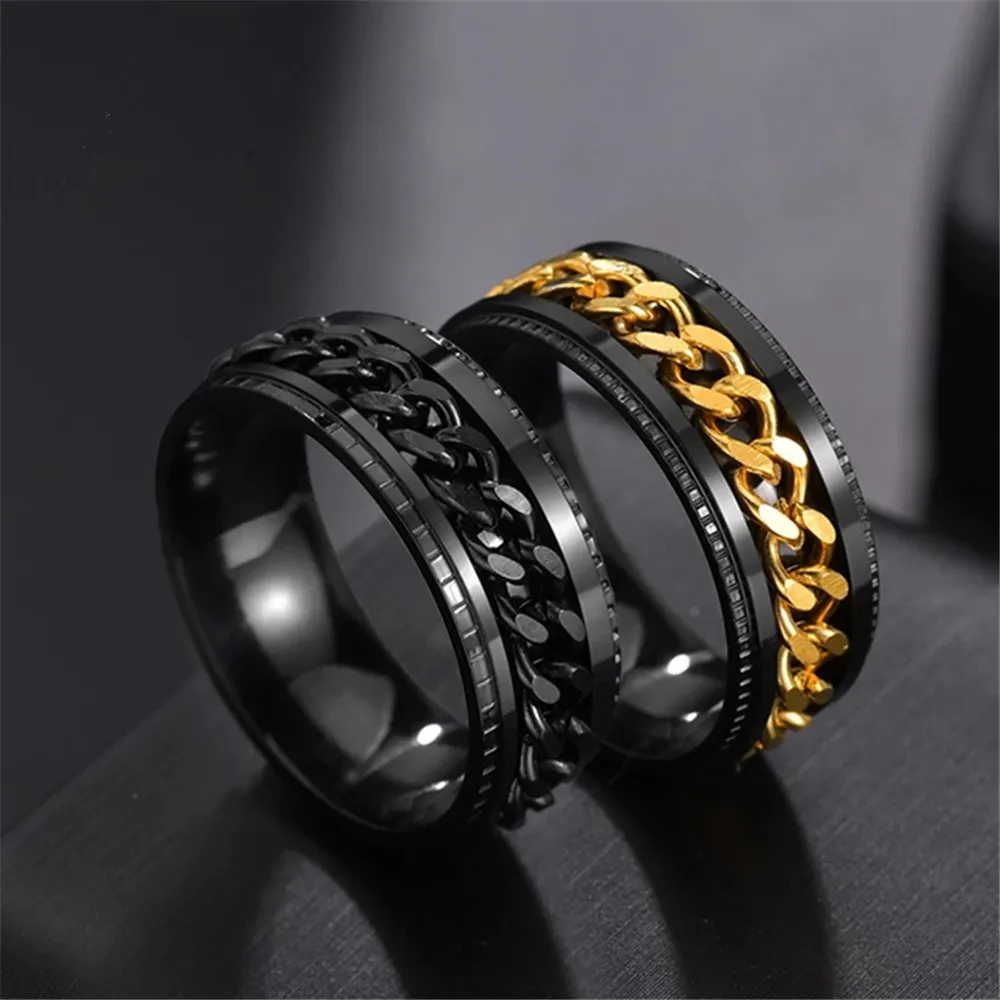Hip Hop Rings Men Stainless Steel Men Ring Rotate Titanium Ring For Men
