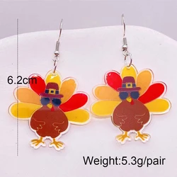 Double-sided printed letter leather holiday jewelry ladies fashion Thanksgiving Turkey squirrel pine cone acrylic earrings
