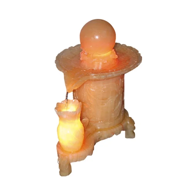 Luxury Yellow Onyx Feng Shui Indoor Floating Rotating Round Stone Ball Water Fountain With Spinning Ball