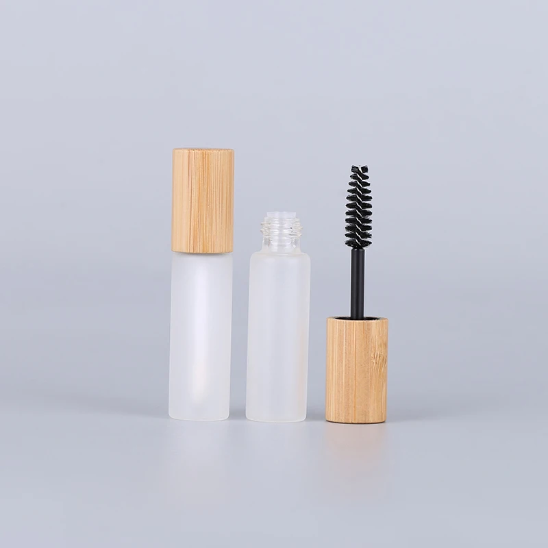 Wholesale Empty Eco Friendly 5ml 10ml Cosmetic Bamboo Wooden Lip Gloss Glass Mascara Tubes With Eyelash Brush