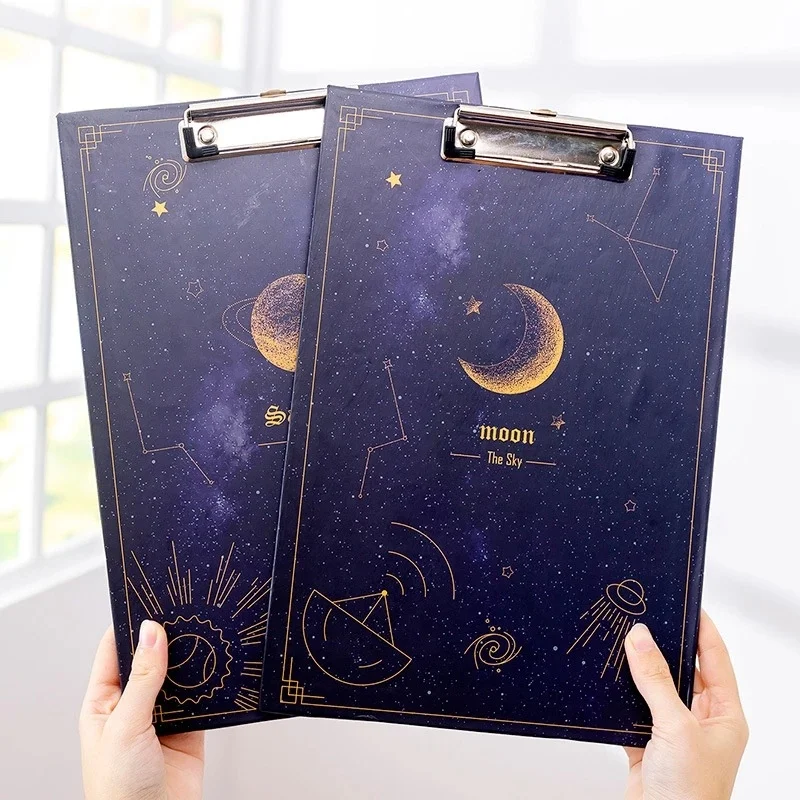 A4 PVC File Folder Clipboard Fantasy Starry Sky Design Test PVC Writing Memo Pad Clips Board School Office Supplies Stationery