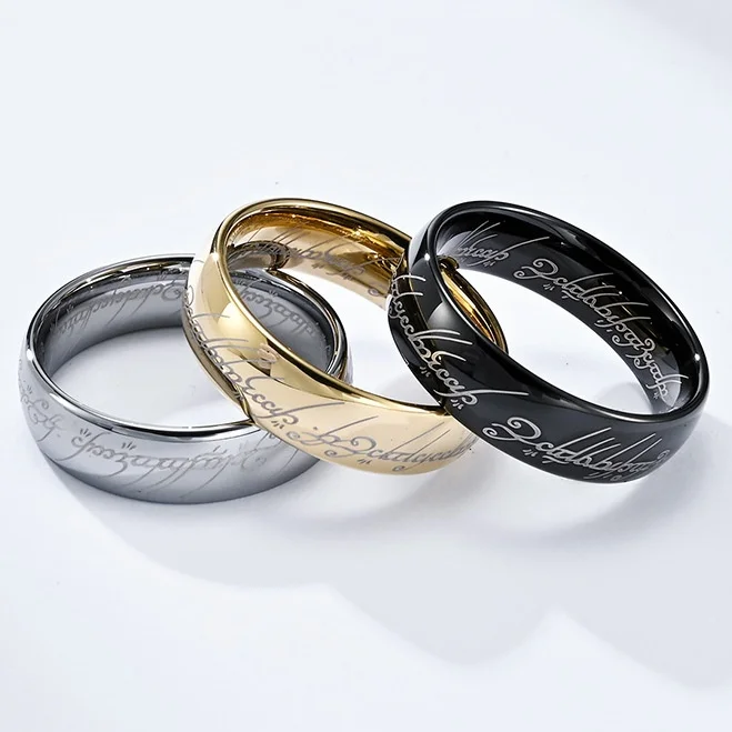 fashion Laser Arabic Font Magic Ring 6MM Tungsten Steel Laser Gold Laser Cross-Border E-commerce Ring