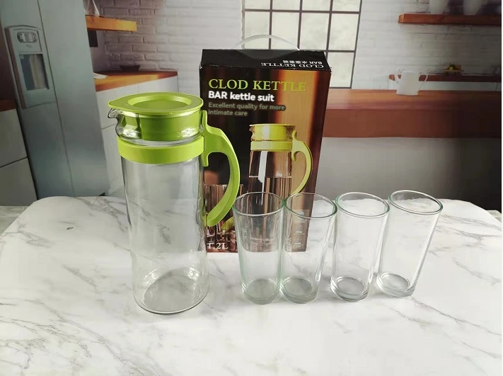 Summer household glass cold water kettle set large capacity transparent simple cold water kettle water cup 5-piece set