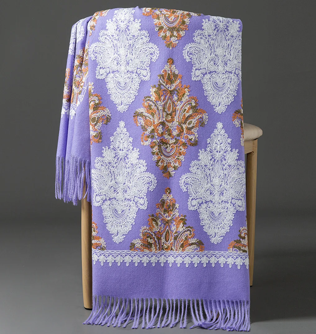Thick Warm Cashmere Shawls Mixed Long Winter Poncho Scarves With Delicate Embroidery For Women Supplier Wholesale