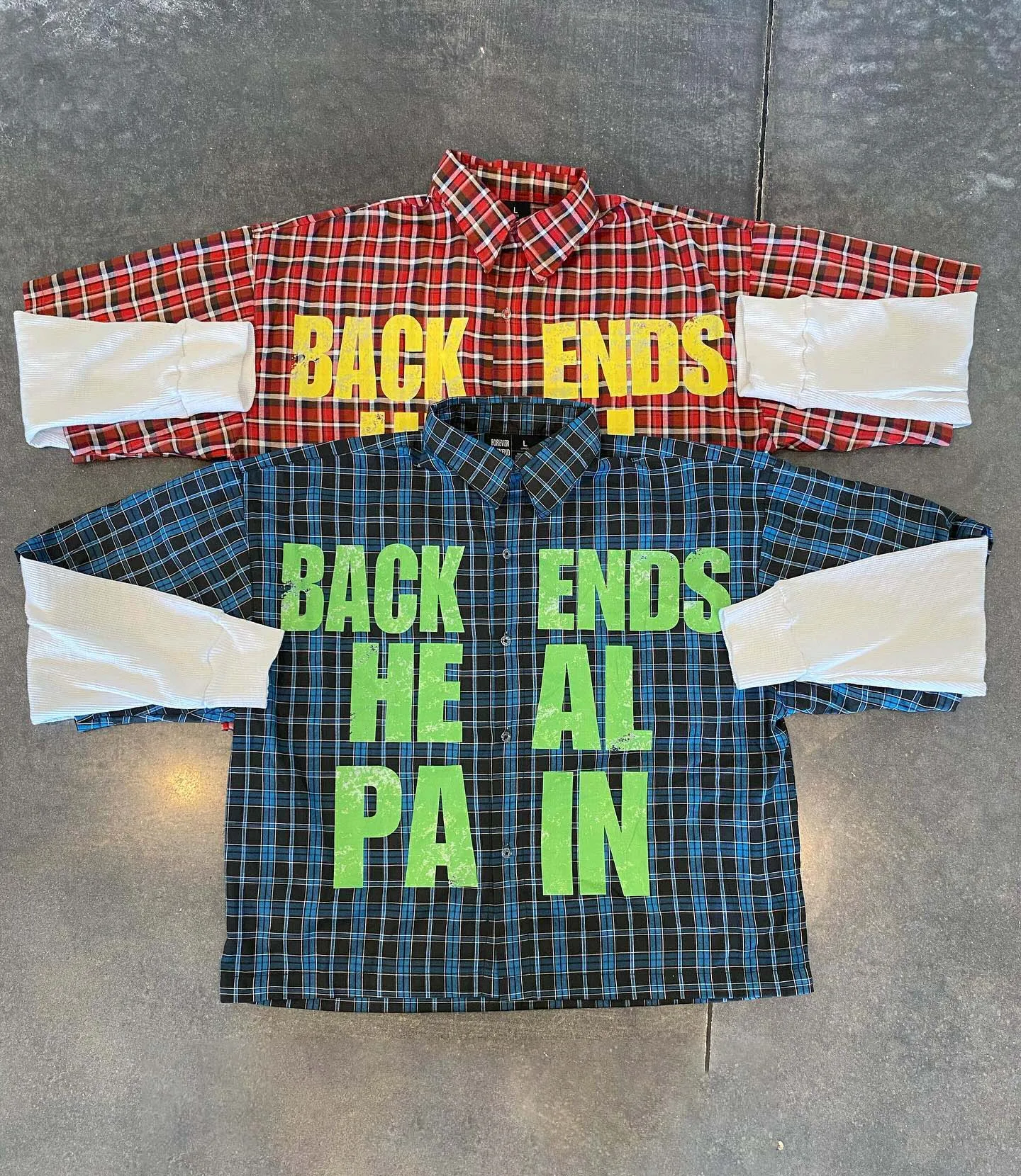 Salati High Quality Designer Streetwear Shirt Print Logo Boxy Fit Button Up Check Plaid Double Layer Long Sleeve T-shirt For Men