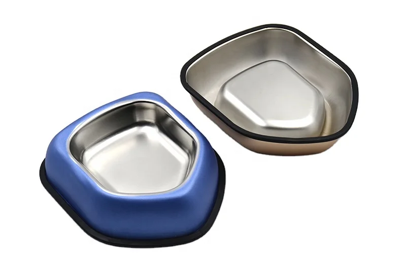 Advanced frosted polygon stainless steel six pieces cat bowl Dog bowl pet bowl