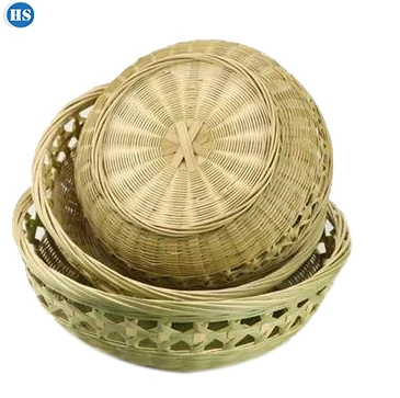 Amazon Hot Sell Eco-friendly New Handmade Bamboo Woven Fruit Box Decor Handicraft Household Storage Baskets Bread Basket Set 3