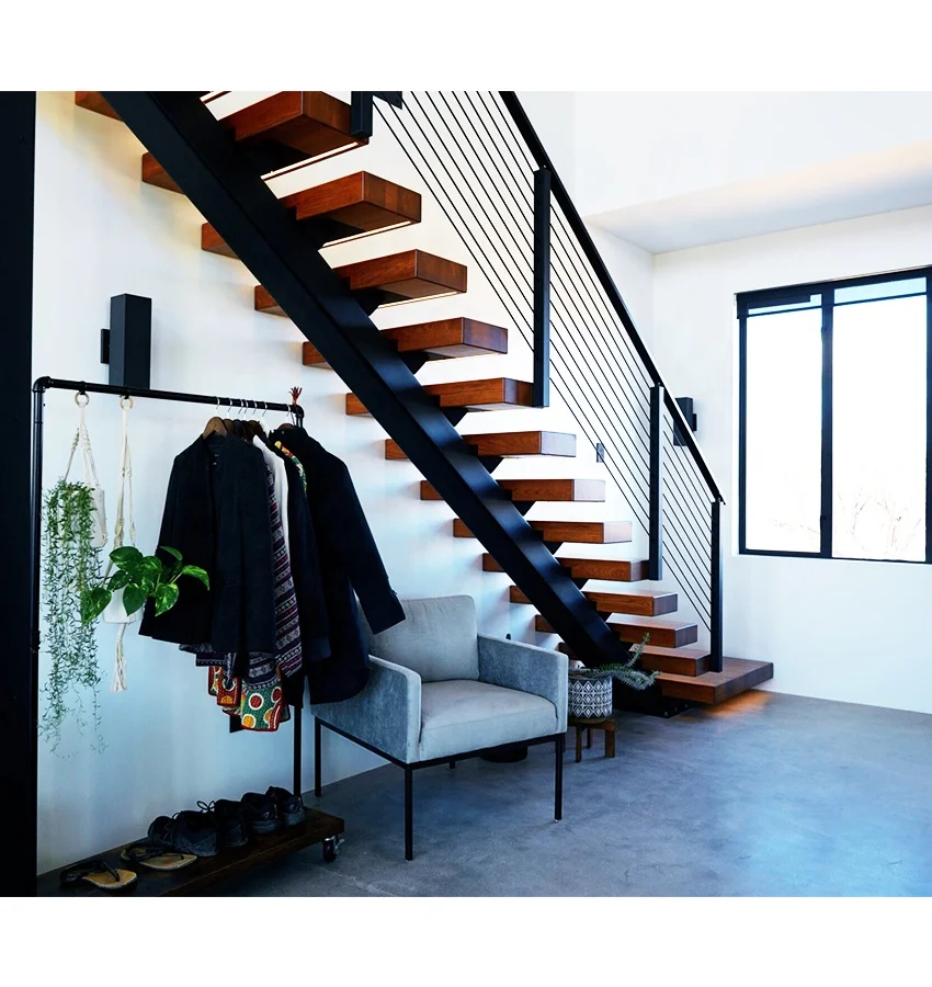 Decorating Stickers Staircase Pool Spiral Modern Steel Beam Floating Straight Staircase Kit Design Wooden Straight Led Stair