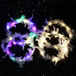 Feather Crown Headband Luminous LED Feather Headpiece Light Up Hair Accessories LED Hair Band Headbands for Women