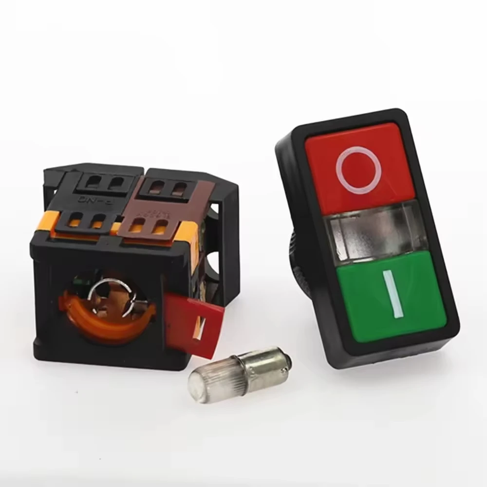 25N Start-stop Double Push buttons Switch With LED Lamp(Mounting hole 22mm 25mm)(DC 12/24/36 V AC/220/380V)
