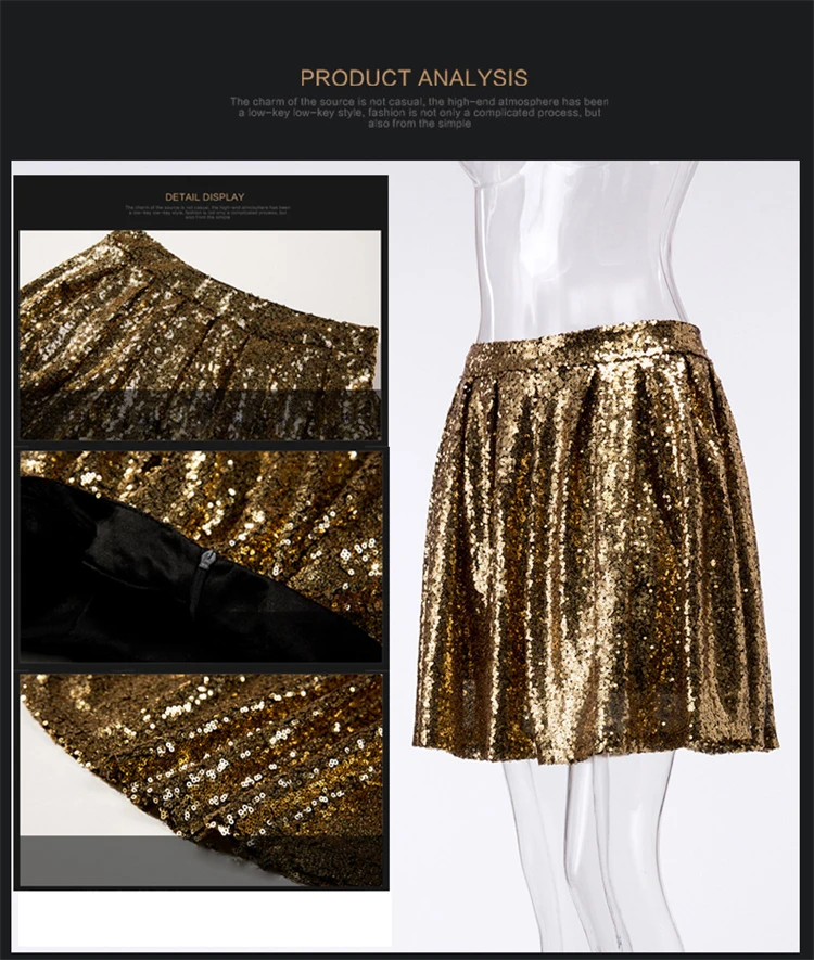 Factory Direct Sale Ladies Fashion Gold Sequined Skirt