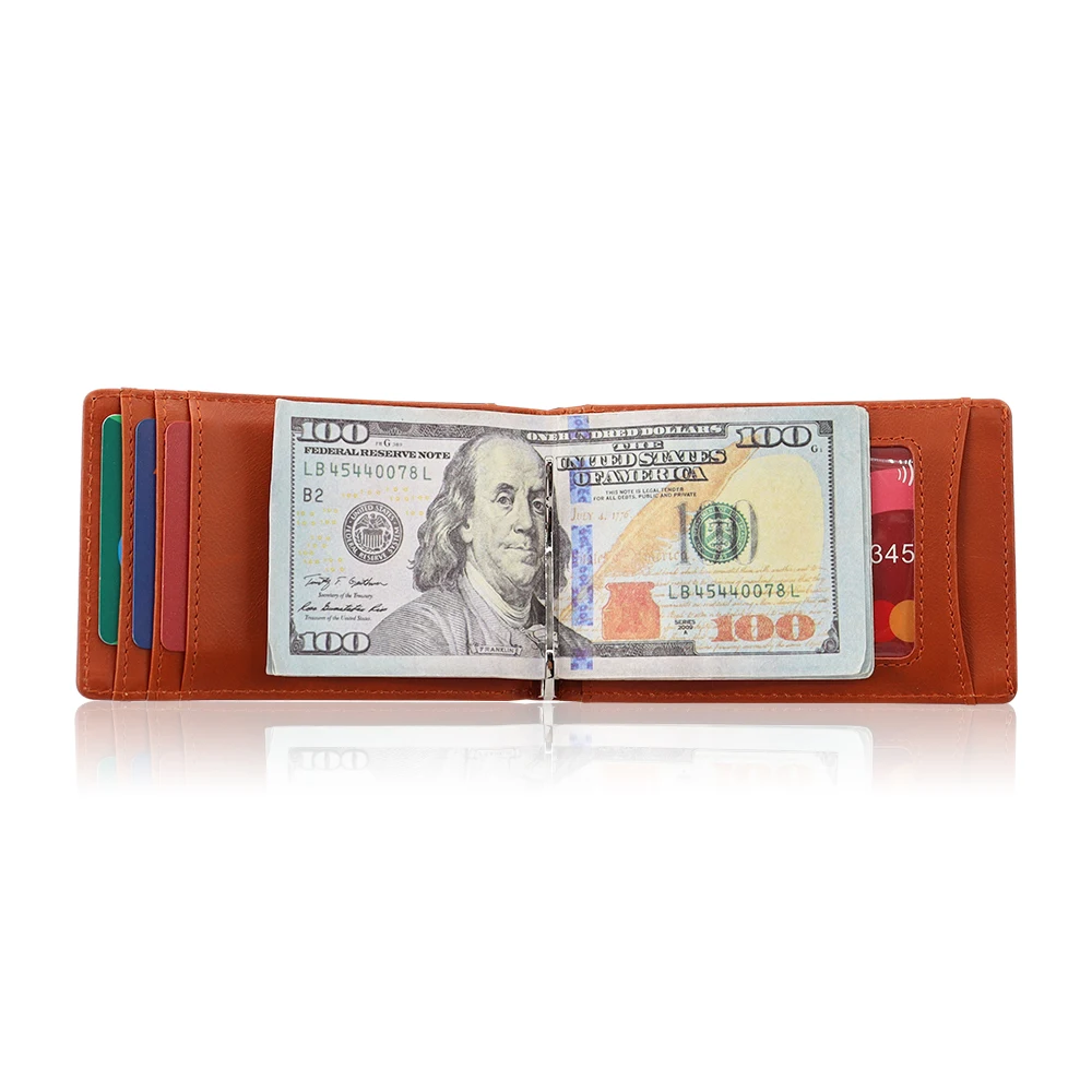 Durable Man Leather Wallet Money Clip Rfid Blocking Leather Money Clip Wallet For Mens