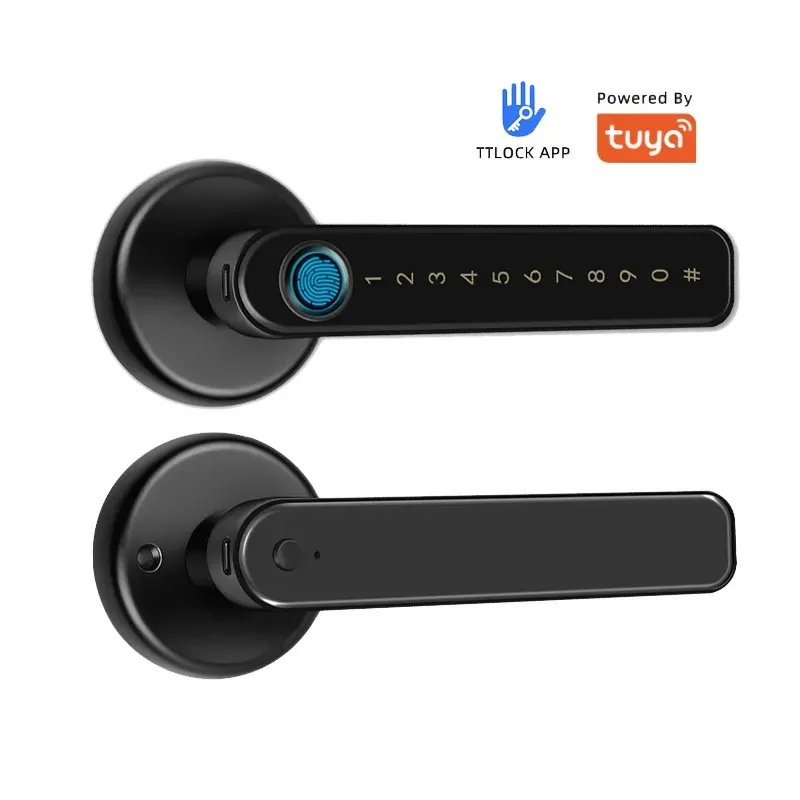 Tuya Smart Digital Fingerprint Lock Automatic Biometric Wood Door Smart Locks TTlock App Home Security smart Door Lock