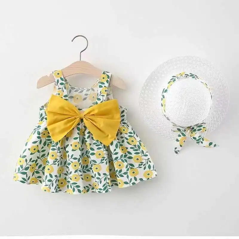 Sleeveless Sweet Frock Smocked Infant Clothes Summer lovely Beach Cotton Flower Kids Casual Cheap Dresses for Baby Girls Cute