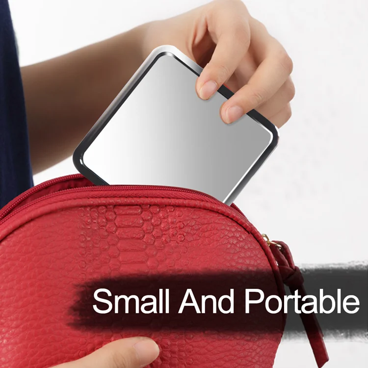 Personalised Portable Fashionable Gift Single side small sliver wavy square Metal Handheld pocket vanity Compact Mirror